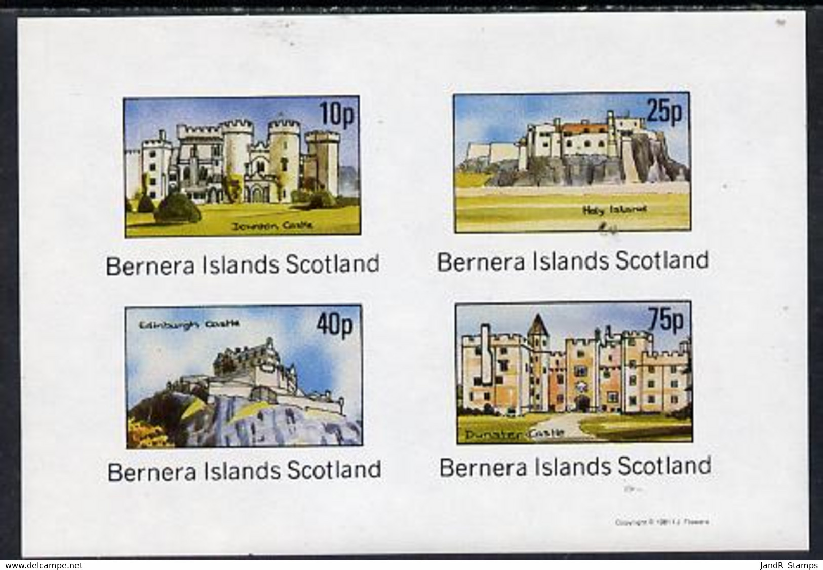 Bernera 1981 Castles (Downton, Holy Is, Edinburgh & Dunster) Imperf  Set Of 4 Values (10p To 75p) MNH - Local Issues