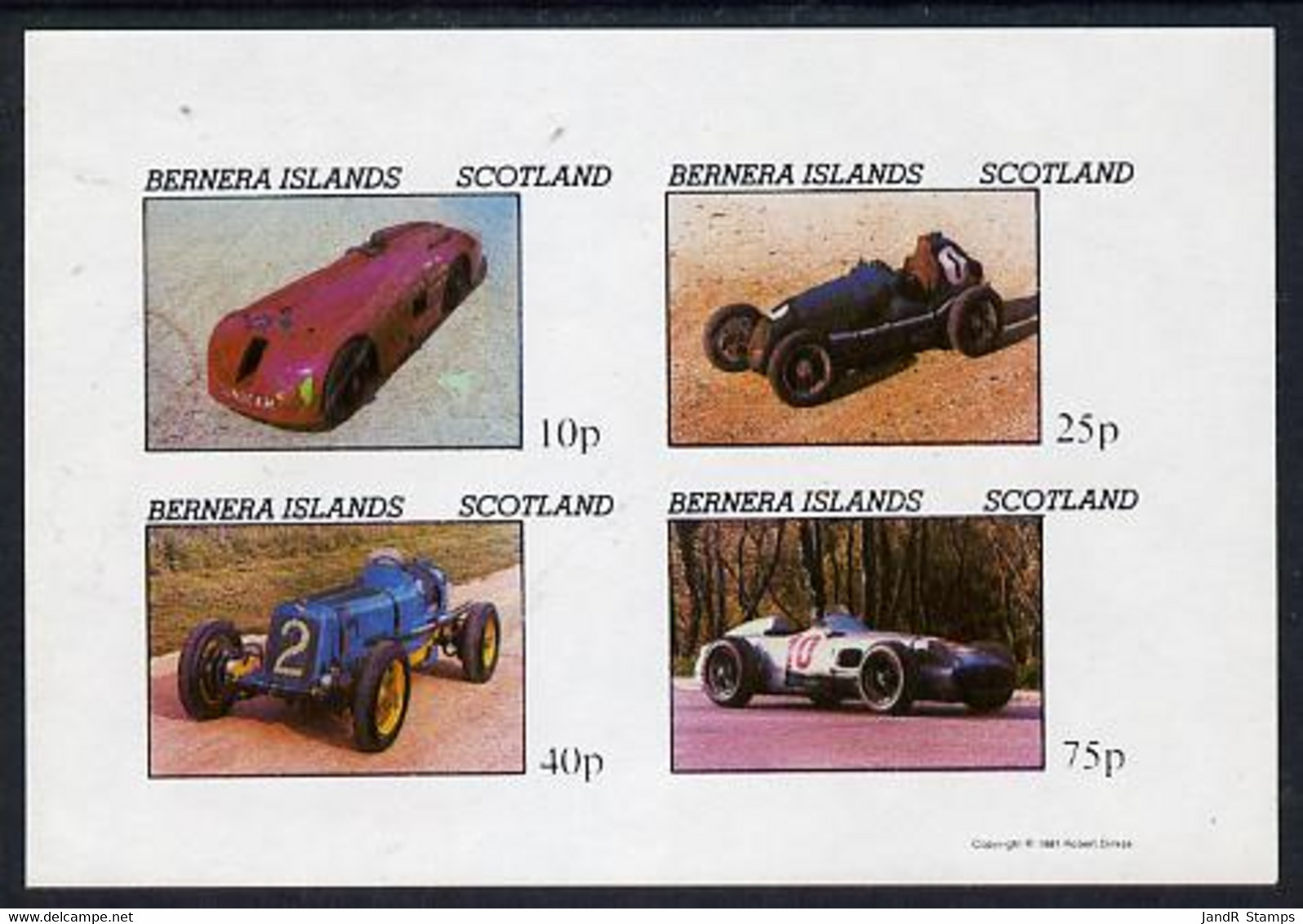 Bernera 1981 Early Racing Cars Imperf  Set Of 4 Values (imprint In Lower Margin) MNH - Local Issues