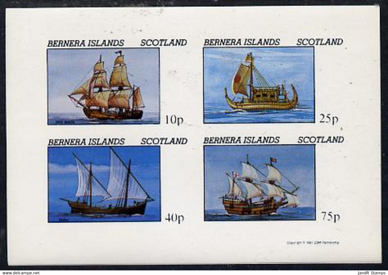 Bernera 1981 Early Sailing Ships (HMS Beagle, Dhow, Etc) Imperf  Set Of 4 Values (10p To 75p) MNH - Local Issues