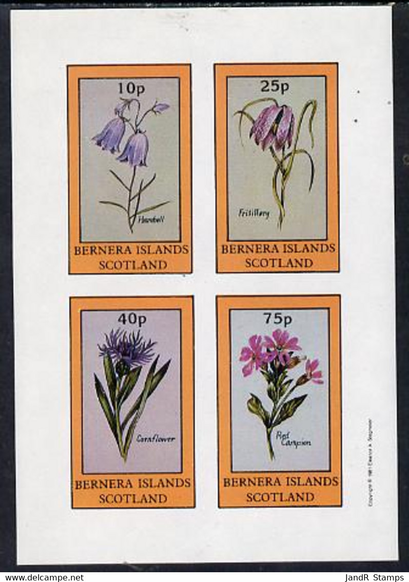 Bernera 1981 Flowers #01 (Harebell, Fritillary, Cornflower & Red Campion) Imperf  Set Of 4 Values (10p To 75p) MNH - Local Issues