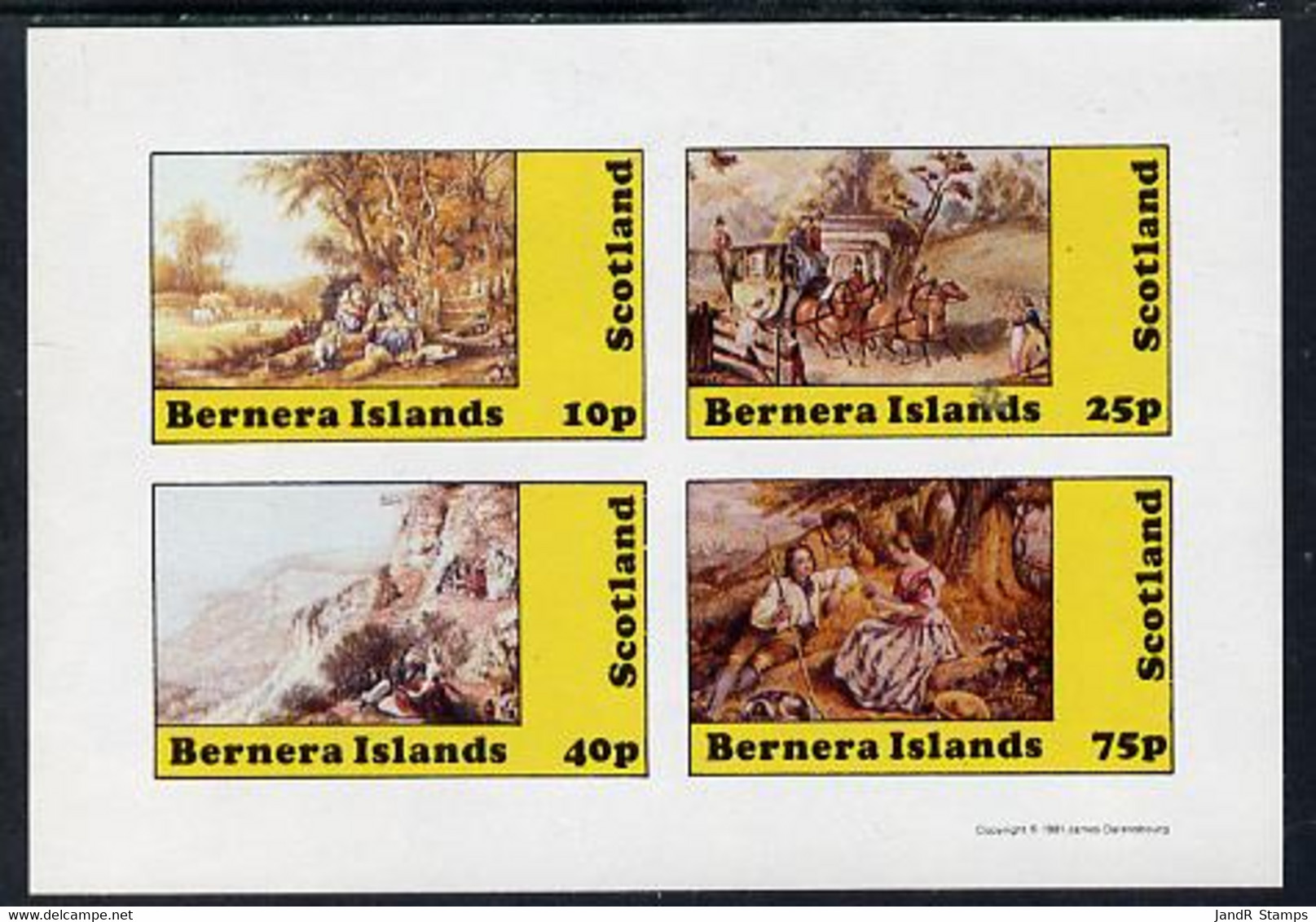 Bernera 1981 Paintings Of English Country Life Imperf Sheetlet Containing Set Of 4 Values MNH - Local Issues