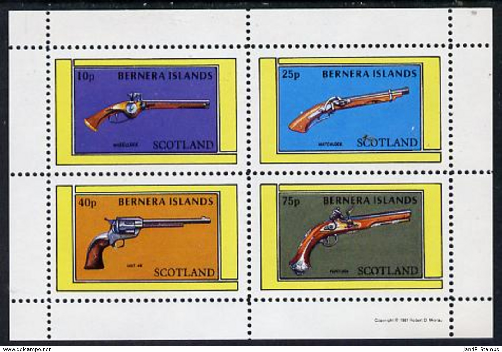 Bernera 1981 Pistols (Wheel-lock, Matchlock, Colt 45 & Flintlock) Perf  Set Of 4 Values (10p To 75p) MNH - Local Issues