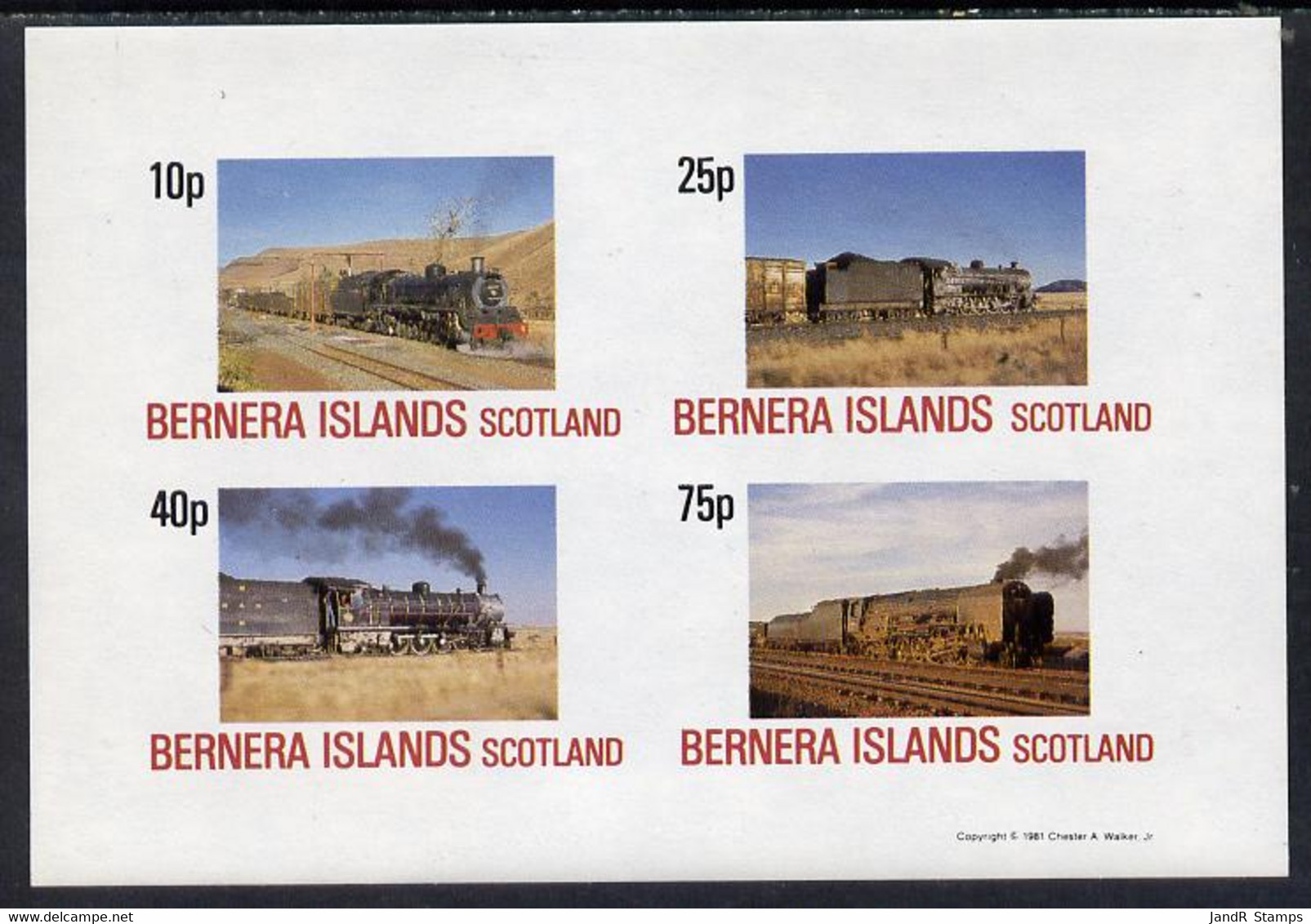Bernera 1981 Steam Locos #02 Imperf  Set Of 4 Values (10p To 75p) MNH - Local Issues