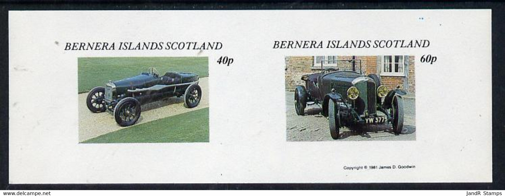 Bernera 1981 Vintage Cars Imperf  Set Of 2 Values (40p & 60p) MNH - Local Issues