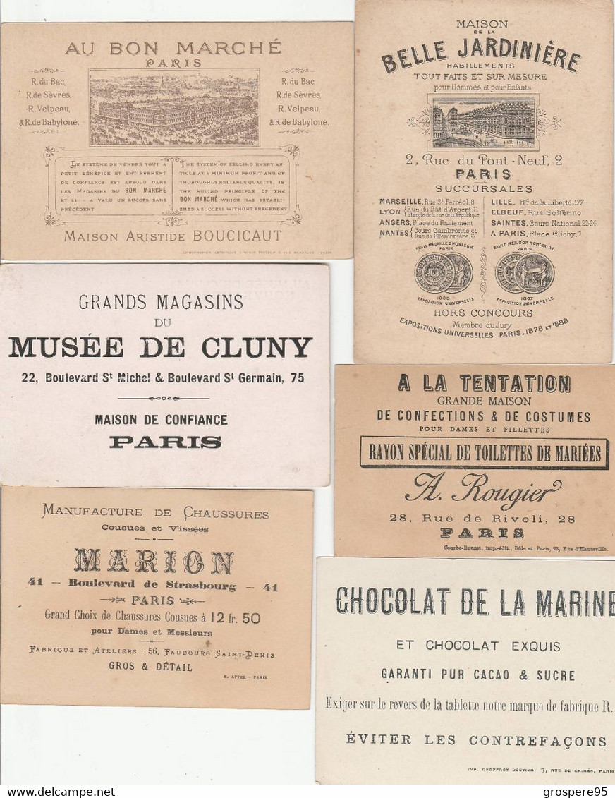 PUBLICITES BON MACHE LA BELLE JARDINIERE GRANDS MAGASINS.....PARIS LOT 6 CARTES - Werbung