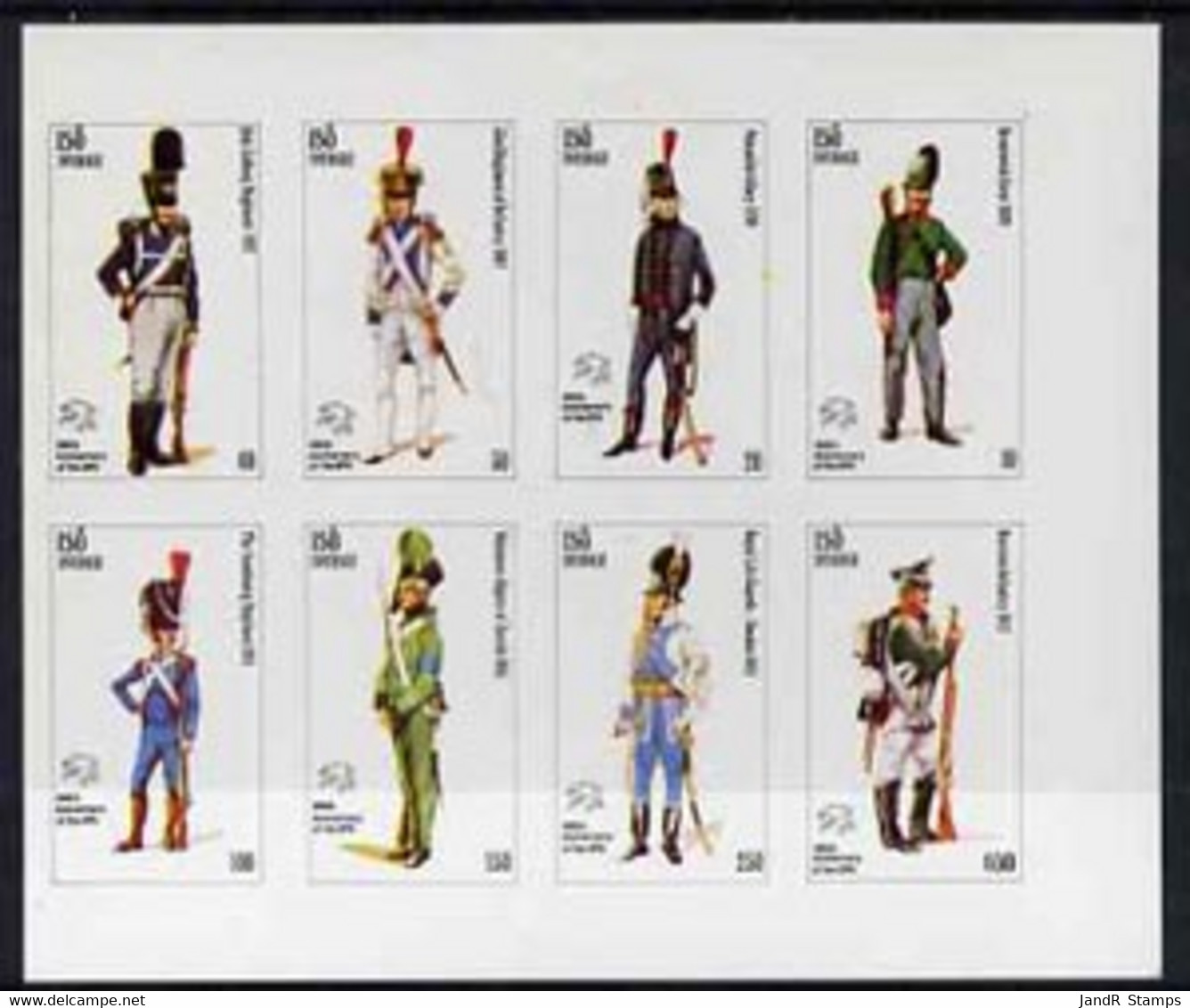 Iso - Sweden 1974 Centenary Of UPU (Military Uniforms) Complete Imperf Set Of 8 Values MNH - Local Post Stamps