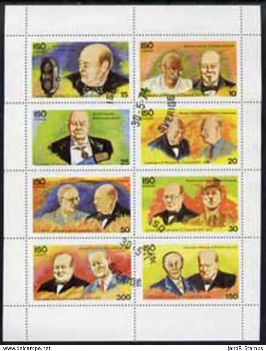 Iso - Sweden 1974 Churchill Birth Centenary Perf Sheetlet Containing Complete Set Of 8 Values (10 To 300) Cto Used - Local Post Stamps