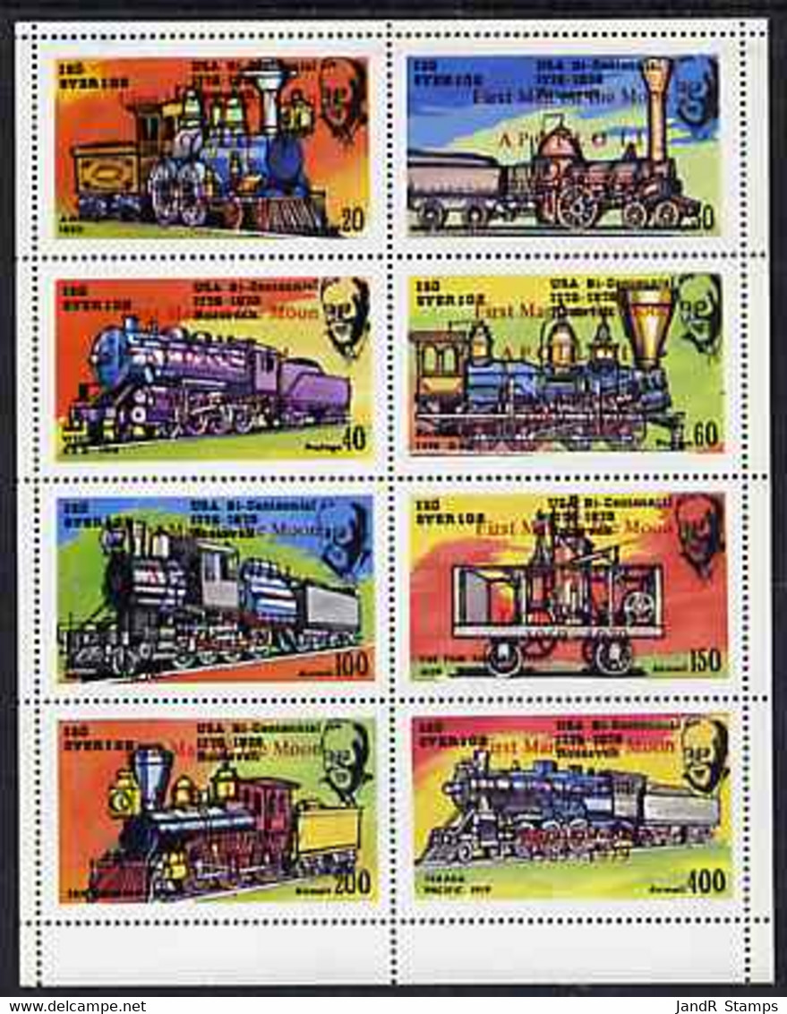 Iso - Sweden 1976 Locomotives (USA Bicentenary) Perf  Set Of 8 Values (20 To 400)  Opt'd First Man On The Moon In Red MN - Lokale Uitgaven