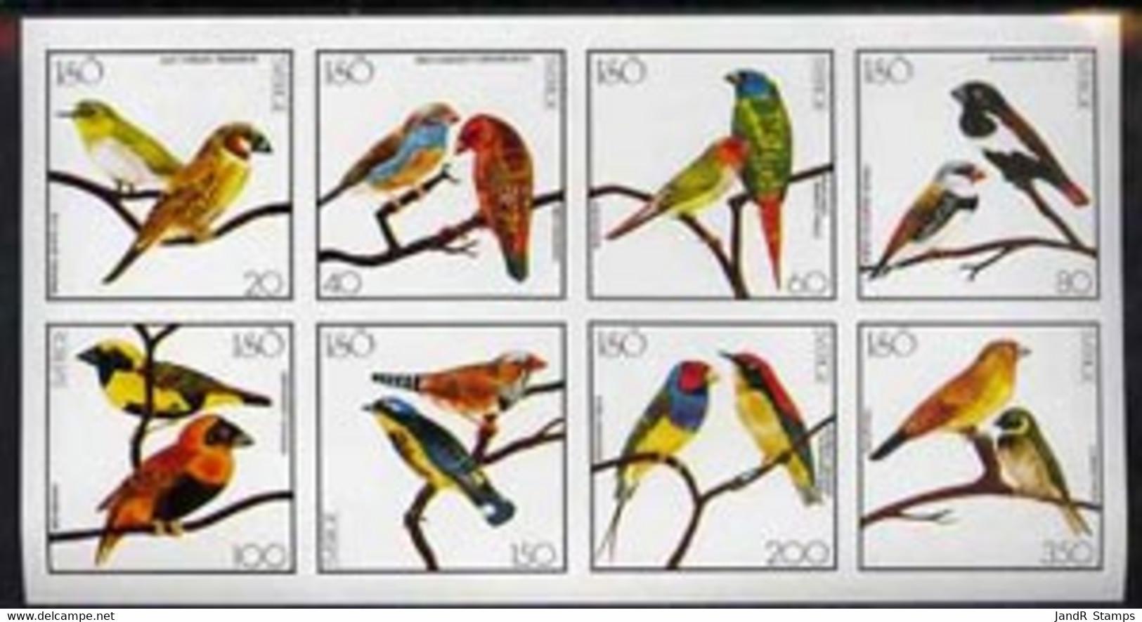 Iso - Sweden 1977 Birds (Red Bishop, Weaver, Cuban Finch, Etc) Imperf Set Of 8 Values (20 To 350) MNH - Emissions Locales