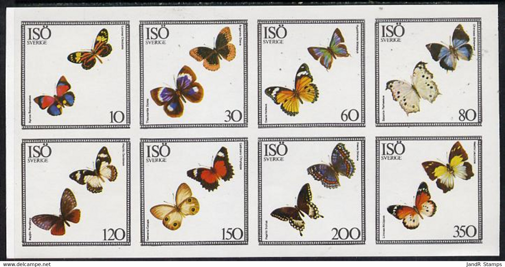 Iso - Sweden 1977 Butterflies Imperf  Set Of 8 Values (10 To 350) MNH - Emissions Locales