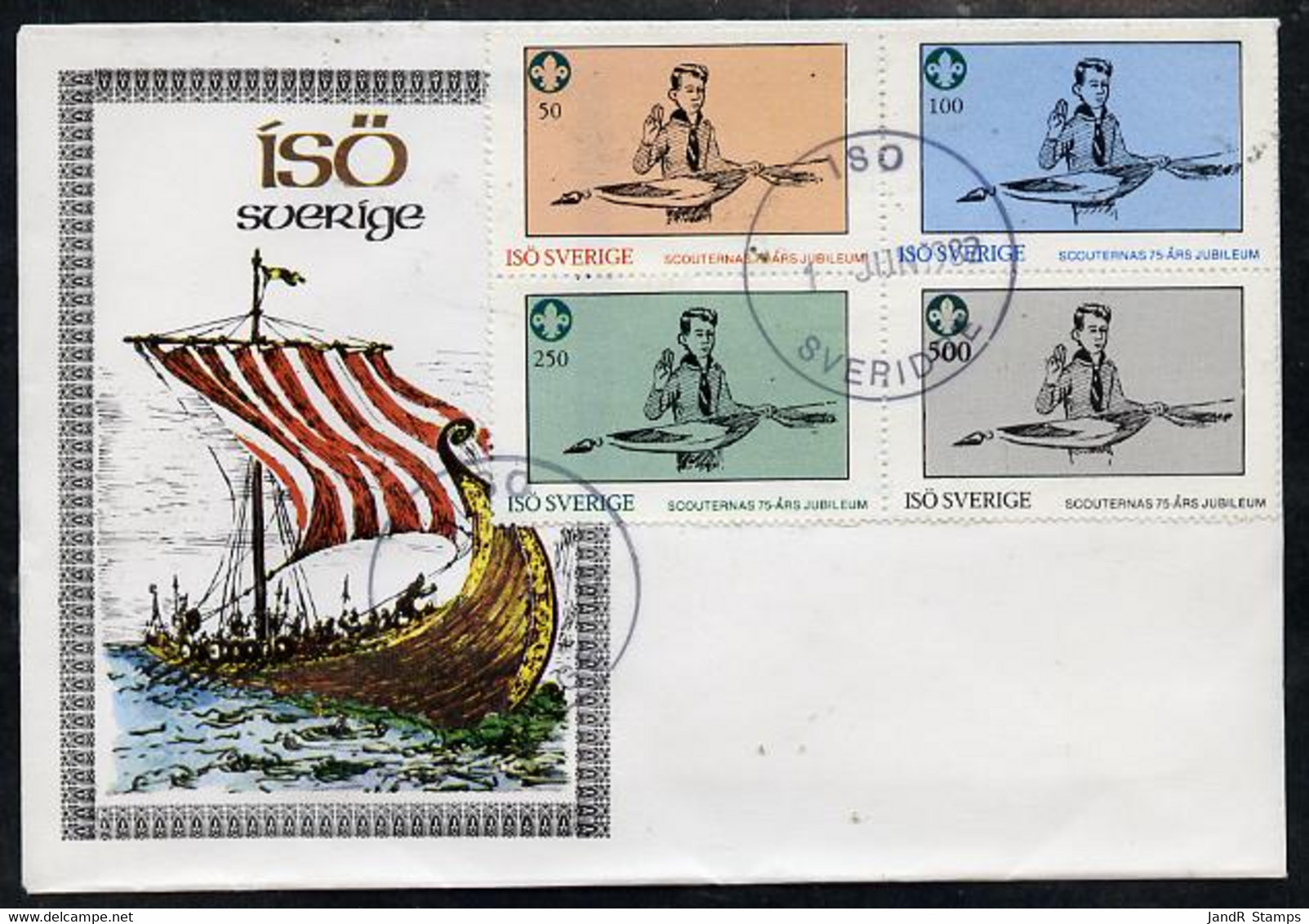 Iso - Sweden 1982 75th Anniversary Of Scouting Perf Set Of 4 On Cover With First Day Cancel - Emissions Locales