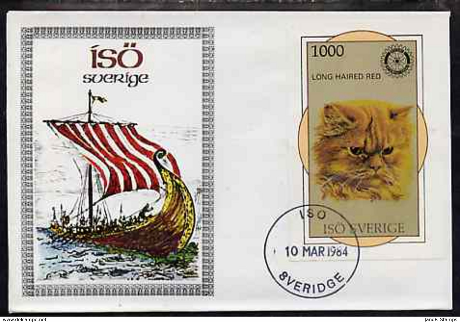 Iso - Sweden 1984 Rotary - Domestic Cats (Long Haired Red) Imperf Deluxe Sheet (1000 Value) On Cover With First Day Canc - Emissions Locales