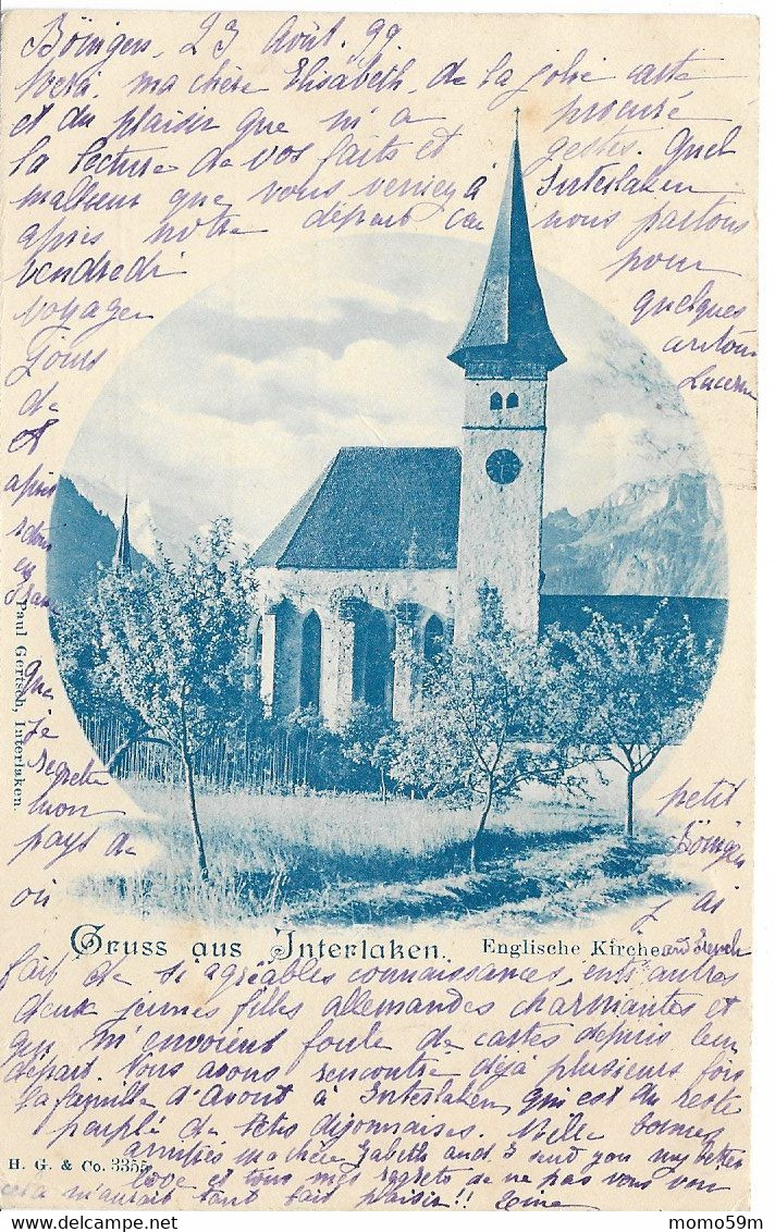 Interlaken . 1899 . Englische Kirche .cachet Bonigen .cachet Ambulant - Bönigen