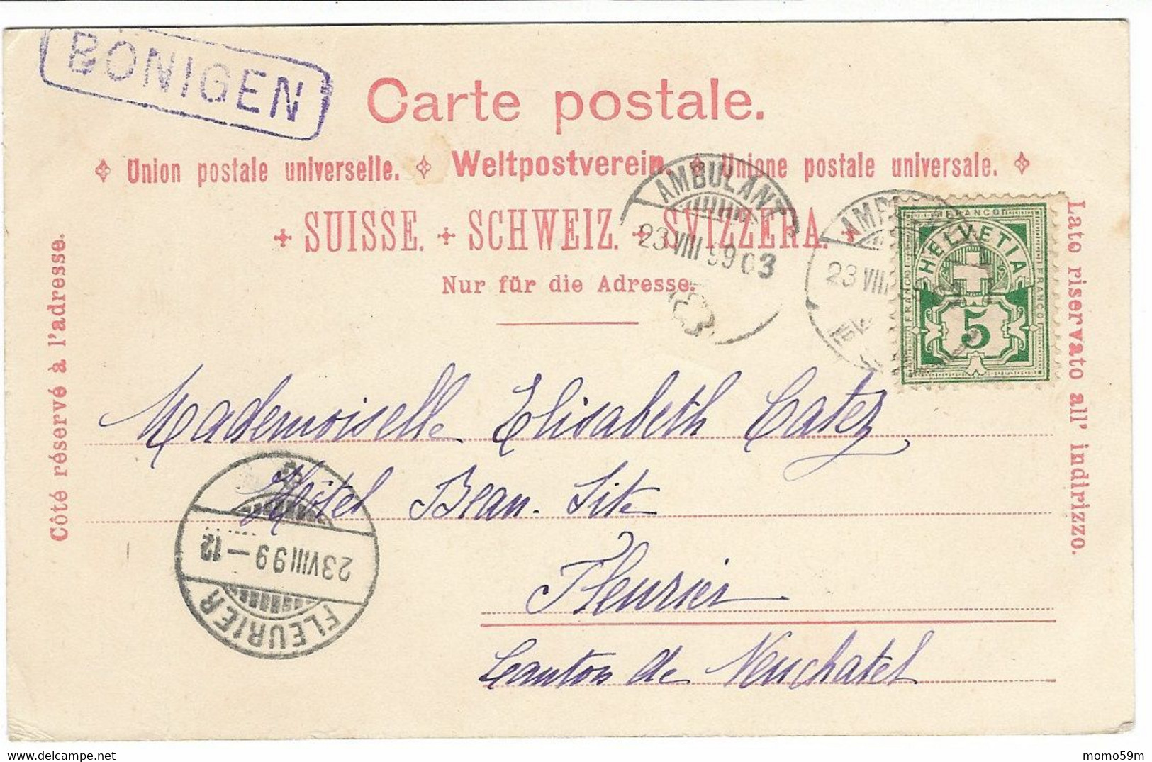 Interlaken . 1899 . Englische Kirche .cachet Bonigen .cachet Ambulant - Bönigen