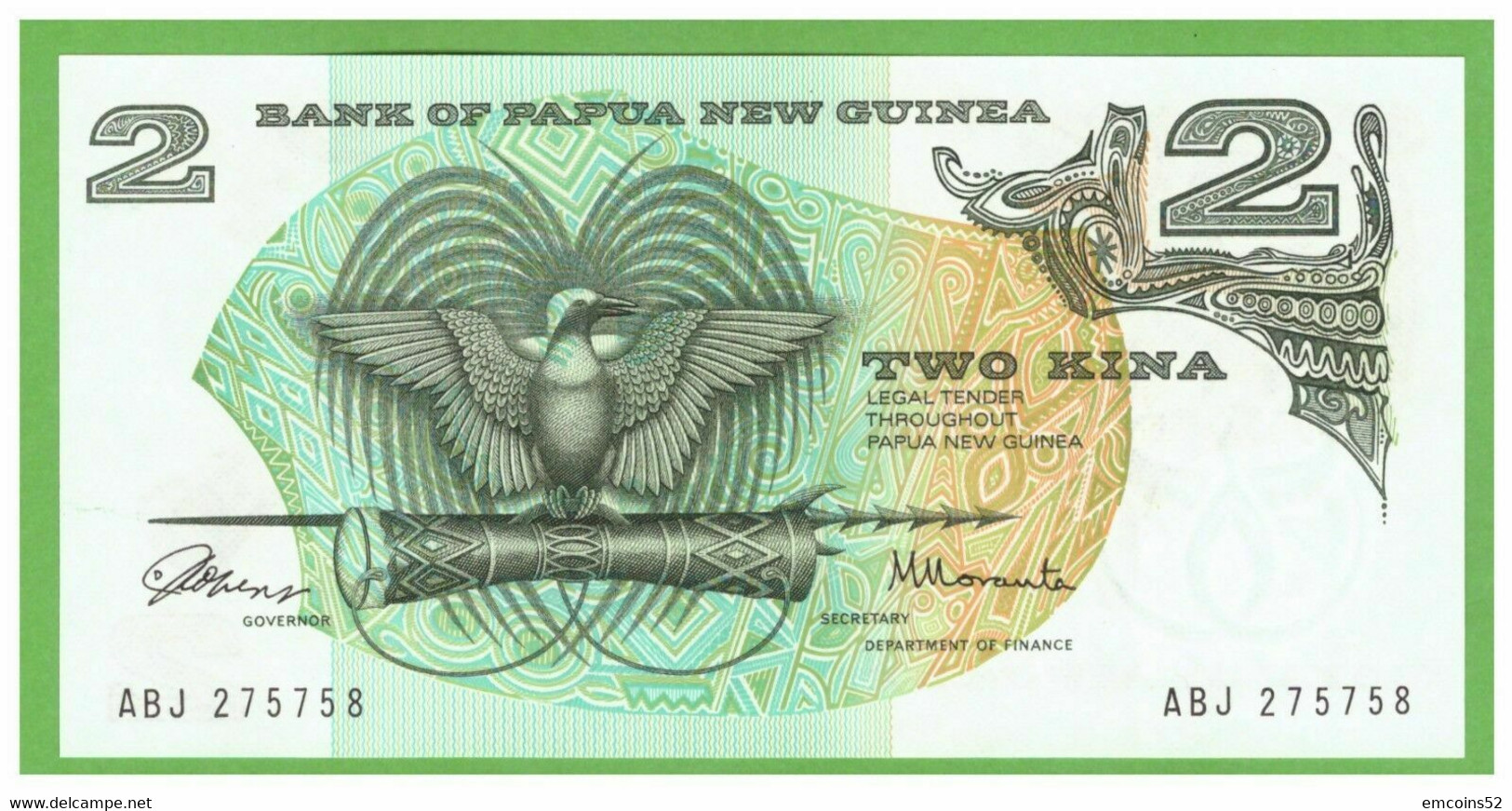 PAPUA NEW GUINEA 2 DOLLARS 1975  P-1  UNC - Papouasie-Nouvelle-Guinée