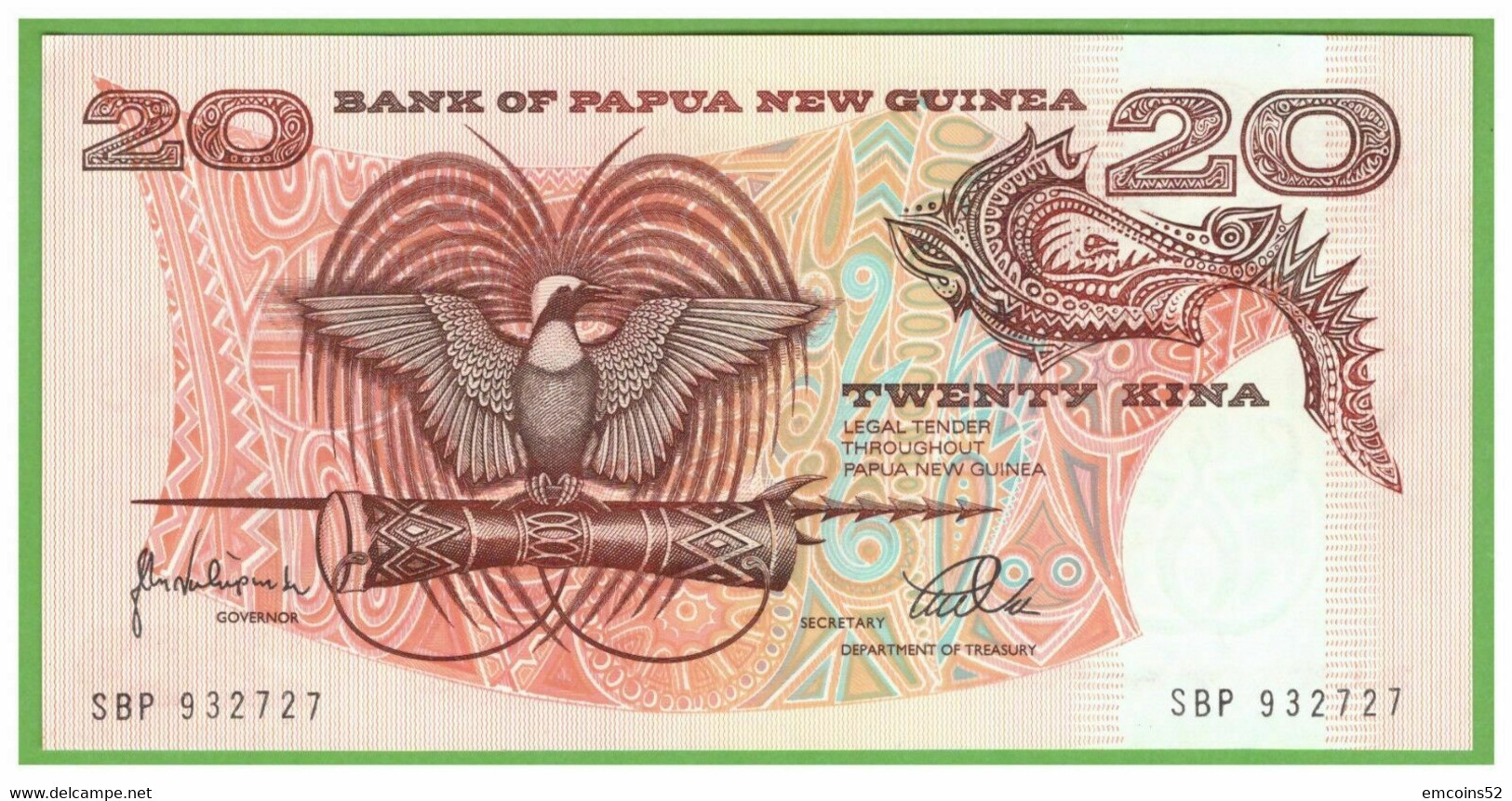 PAPUA NEW GUINEA 20 DOLLARS 1998  P-10c  UNC - Papouasie-Nouvelle-Guinée