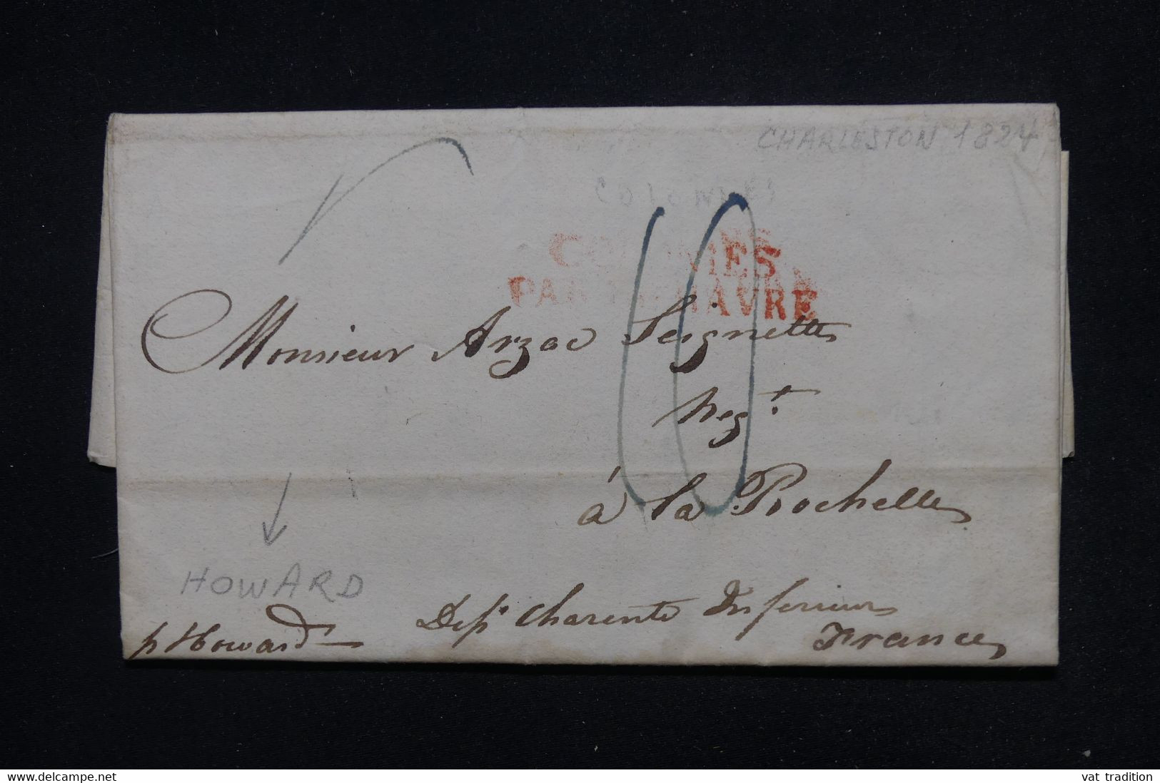 ETATS UNIS - Lettre De Charleston Pour La France En 1824 - L 114343 - …-1845 Vorphilatelie