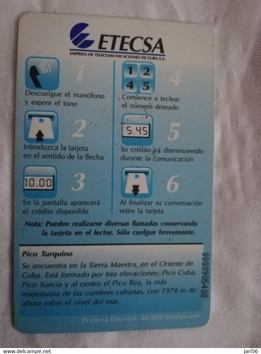 CUBA $10,00 CHIPCARD   PICO TURQUINO     Fine Used Card  ** 6800** - Cuba