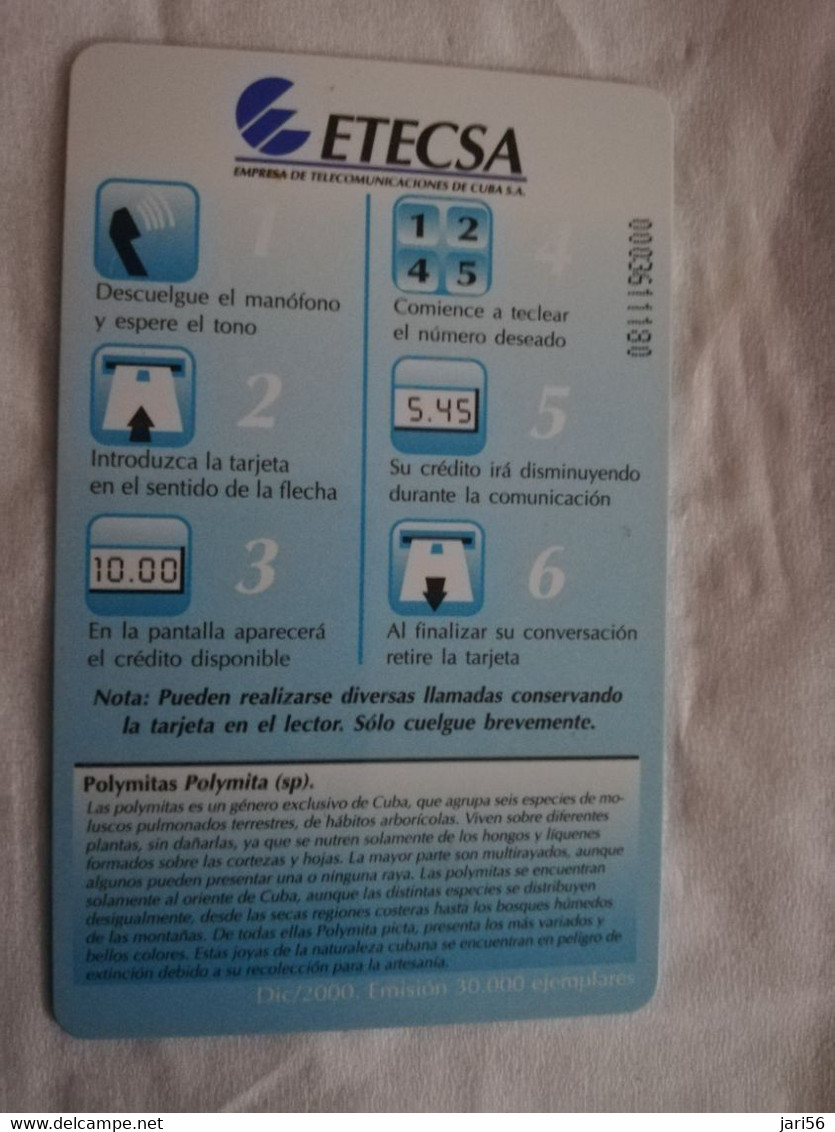 CUBA $20,00 CHIPCARD   POLYMITAS POLYMITA SP  /SNAIL       Fine Used Card  ** 6802** - Kuba