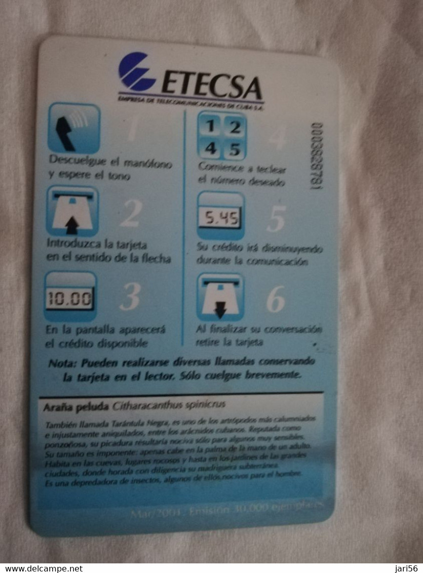 CUBA $10,00  CHIPCARD   ARANA PELUDA / SPIDER       Fine Used Card  ** 6808** - Cuba
