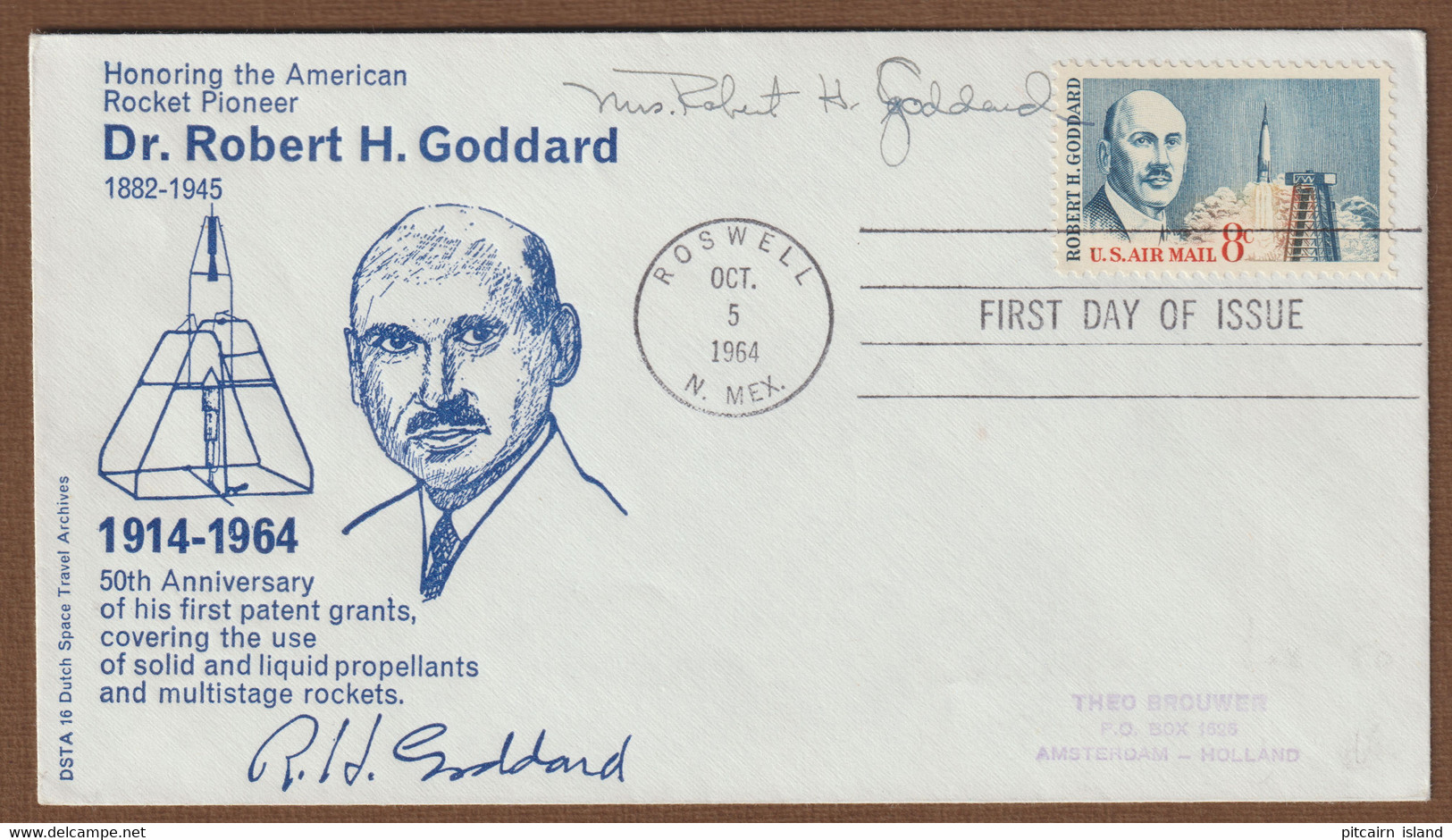 Space Rocket  USA  FDC  Robert H. Goddard And Drawn By Mrs Goddard - North  America