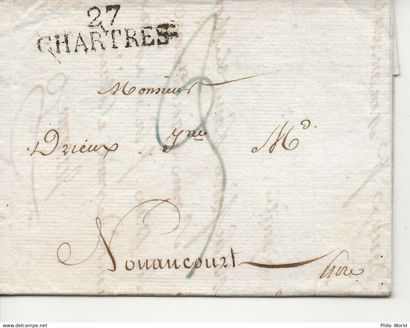 LAC 1829 Marque Postale Linéaire 27 CHARTRES Pour NONANCOURT EURE - 1801-1848: Précurseurs XIX