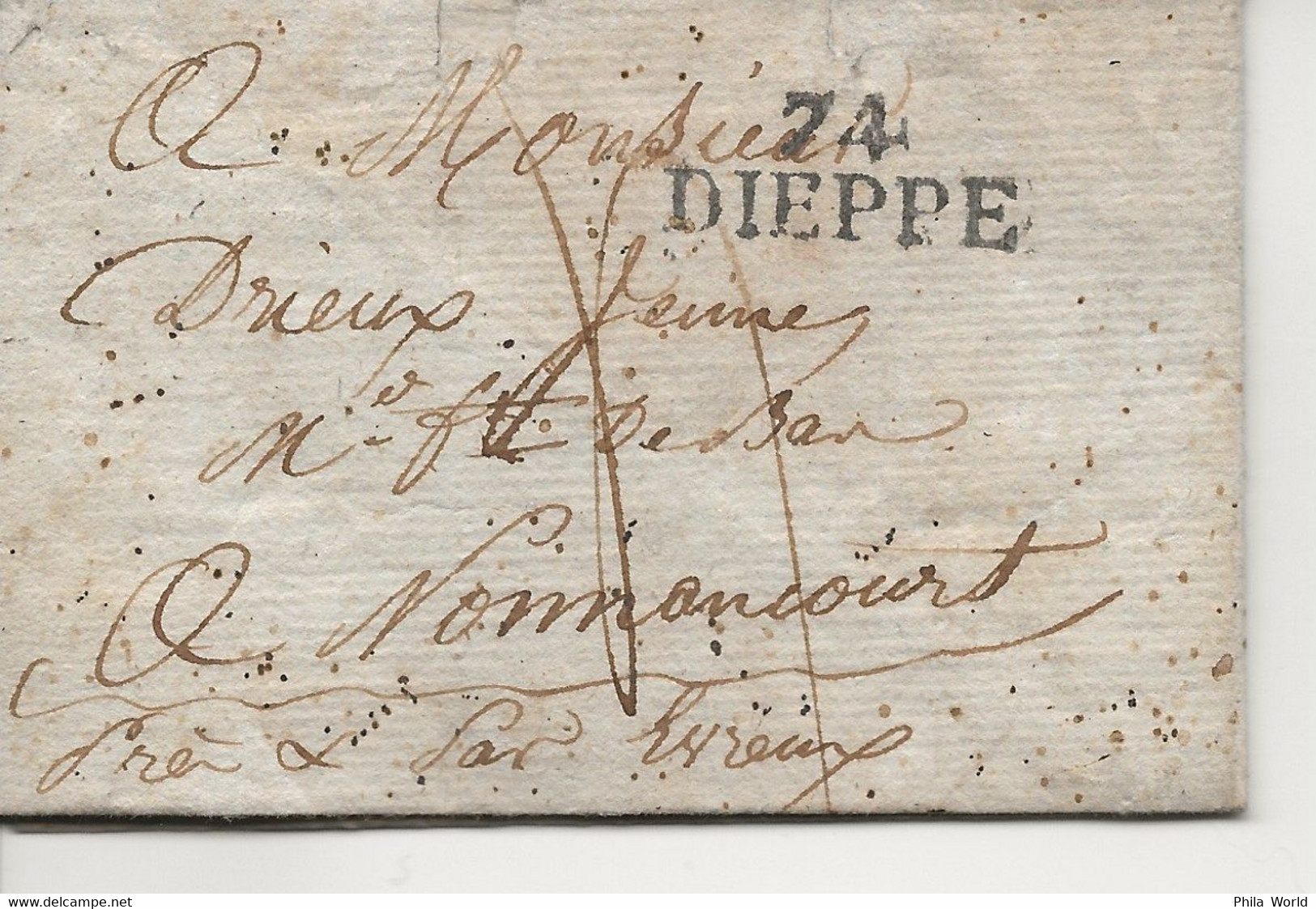 LAC 1825 Marque Postale Linéaire 74 DIEPPE Pour NONANCOURT EURE - 1801-1848: Vorläufer XIX