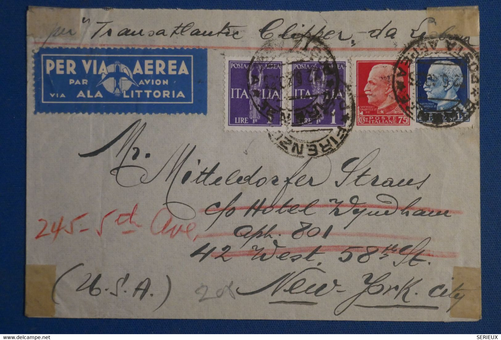 A0 6 ITALIE  BELLE LETTRE ZEPPELIN 1940 FIRENZE  POUR NEW YORK USA  +AEROPHILATELIE  +AFFRANCH. INTERESSANT - Poststempel (Zeppeline)