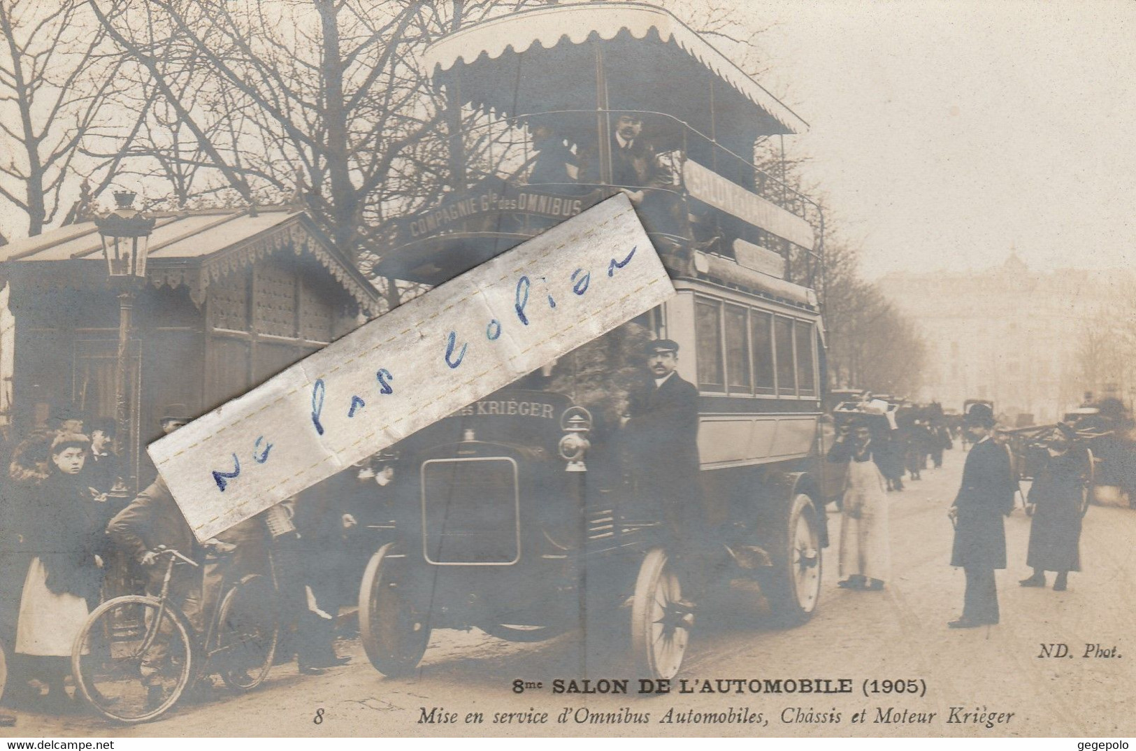 Mise En Service D'Omnibus Automobiles , Châssis Et Moteur Krièger Au 8ème Salon De L'Automobile En 1905 ( Carte Photo ) - Openbaar Vervoer