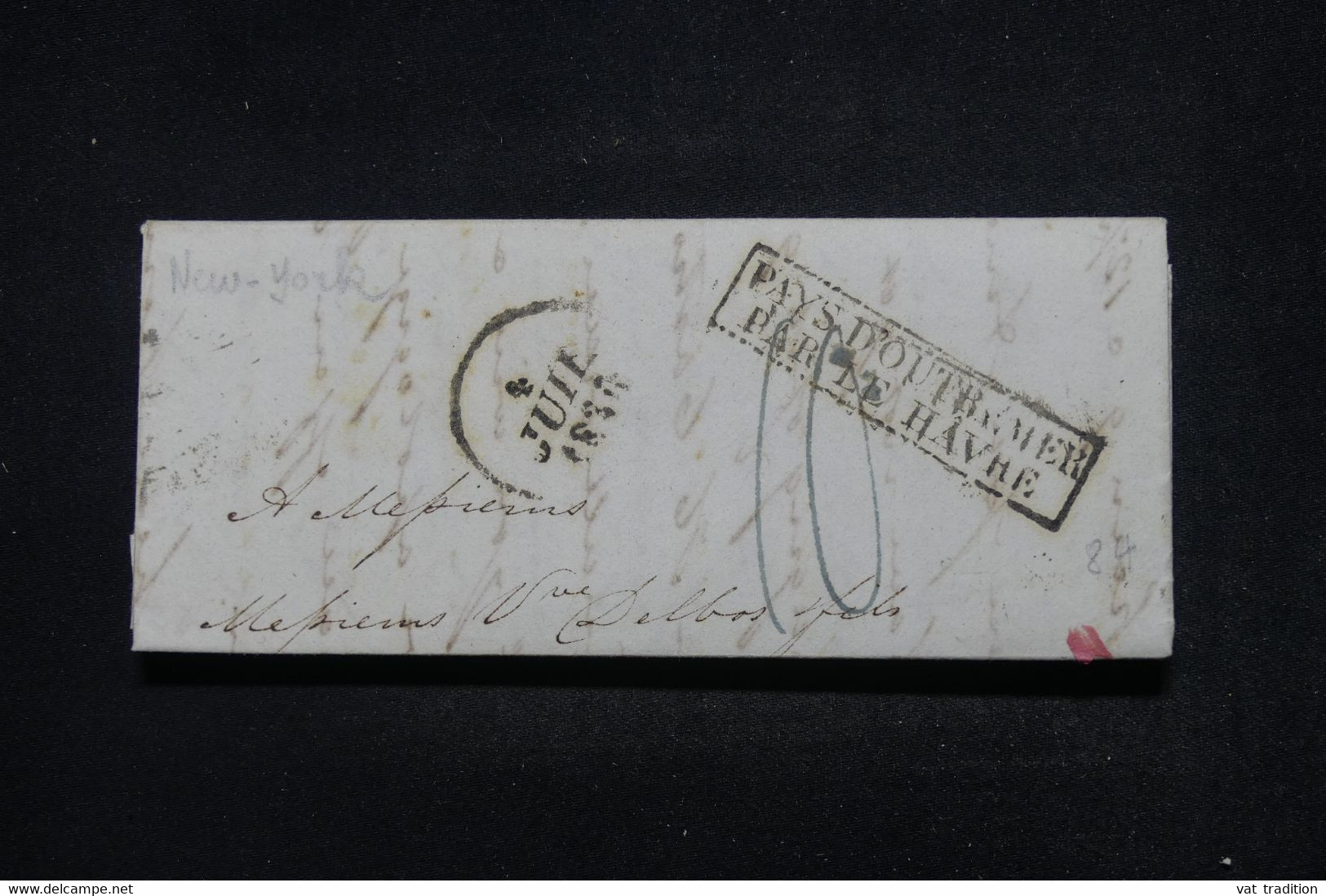 ETATS UNIS - Lettre De New York Pour La France En 183.., Voir Cachets Recto Et Verso - L 114351 - …-1845 Prephilately