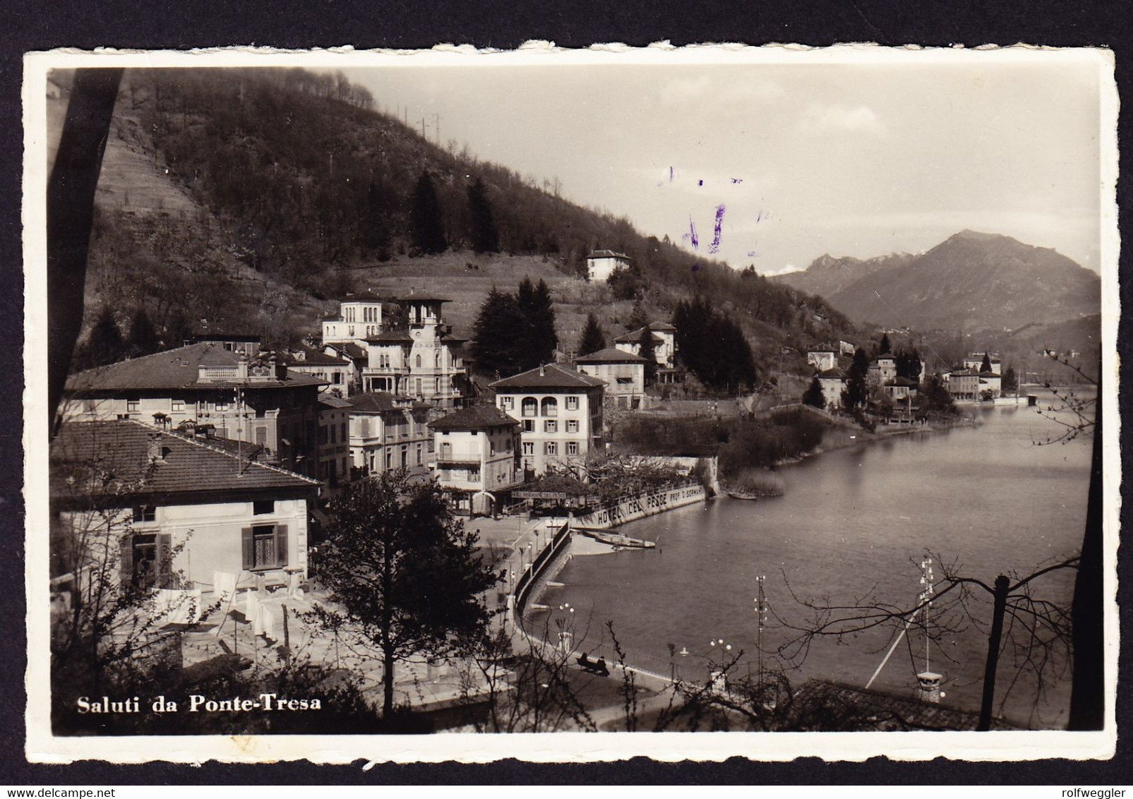 1937 Gelaufene AK Saluti Da Ponte Tresa Mit Hotel Stempel Pension Pesce. - Ponte Tresa
