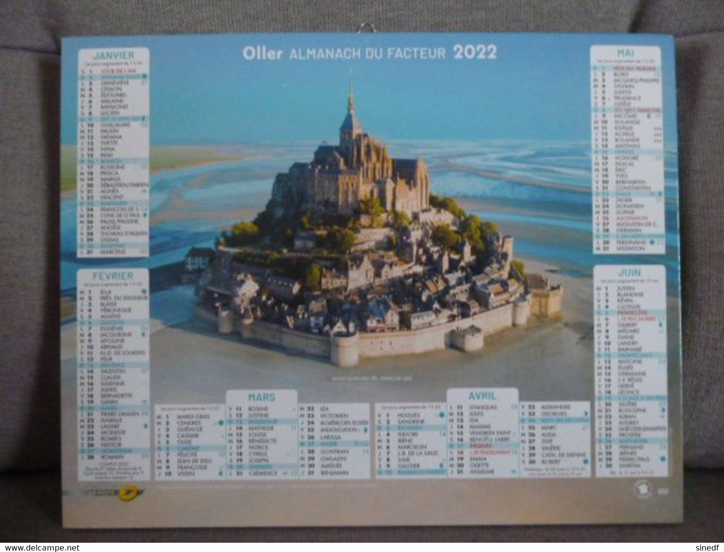 Calendrier 2022 OLLER Almanach Mont Saint Michel Manche Argenton  En Landunvez Finistère Facteur  Sarthe La Poste PTT - Grand Format : 2001-...