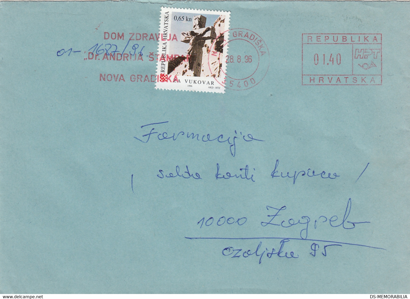 Croatia Cover W Charity Stamp For Vukovar , Nova Gradiška 1996 , Meter - Croacia