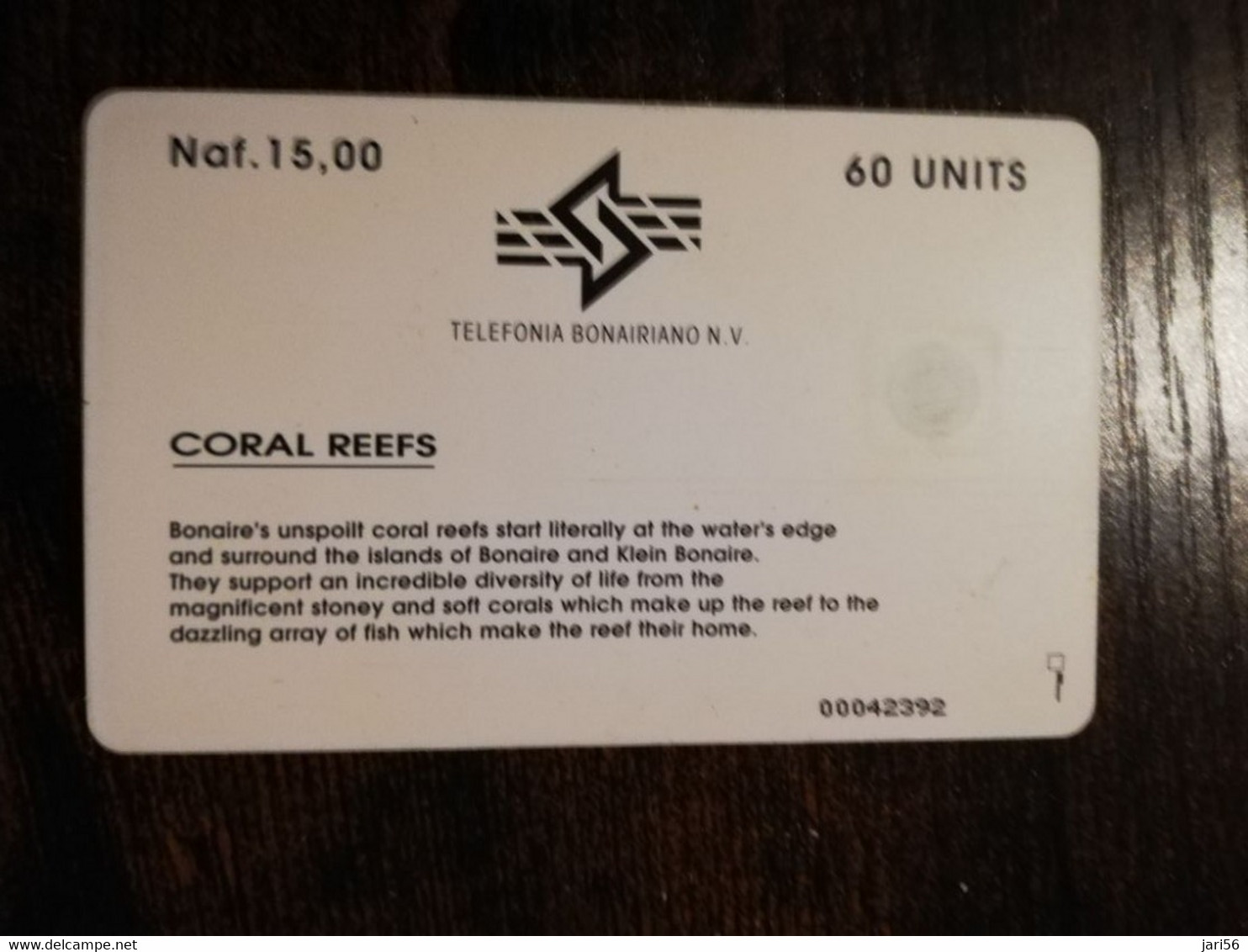 BONAIRE Naf 15,00 60units  CORAL REEFS   **6842** - Antilles (Neérlandaises)