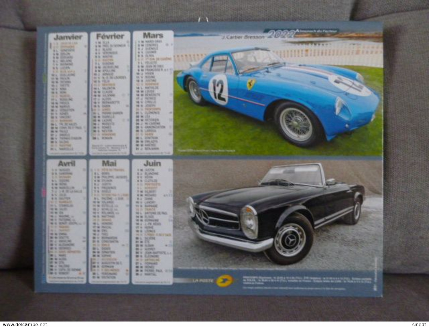 Calendrier 2022 Almanach Voiture Porsche, Volkswagen Coccinelle, Ferrari GTO Mercedes Benz  Facteur  Sarthe La Poste PTT - Grand Format : 2001-...