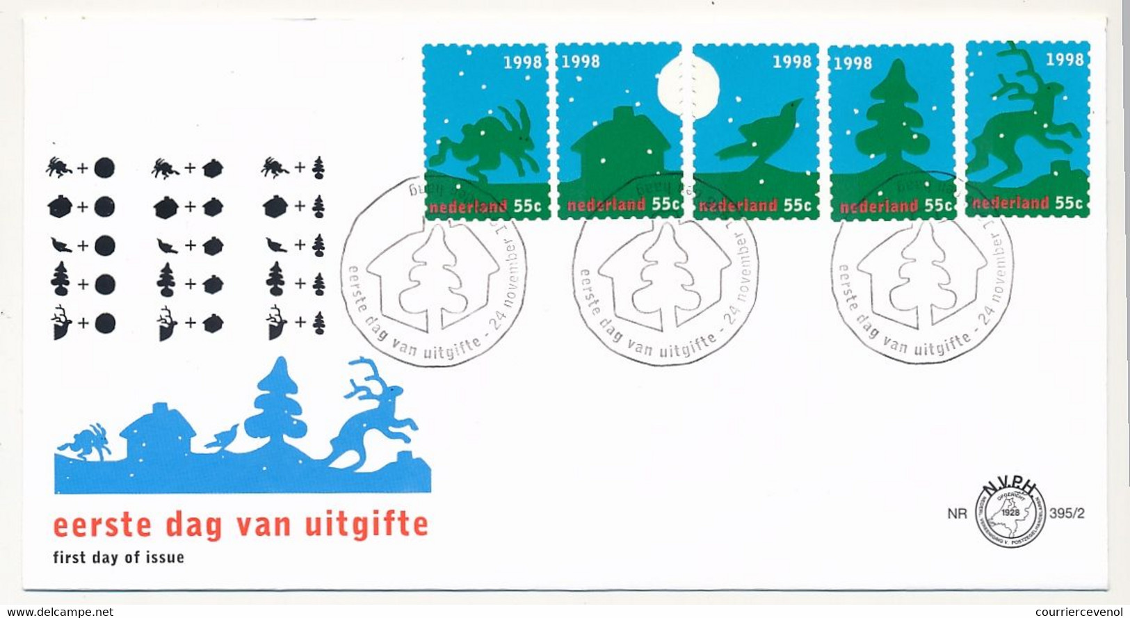 PAYS BAS - 4 Env. FDC - Emission De Noël 1998 - 24 Novembre 1998 - FDC