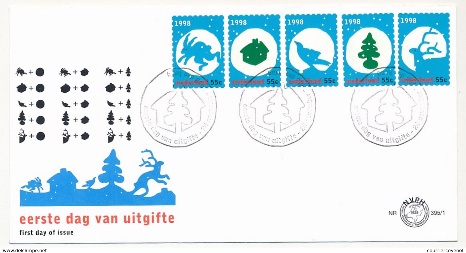 PAYS BAS - 4 Env. FDC - Emission De Noël 1998 - 24 Novembre 1998 - FDC