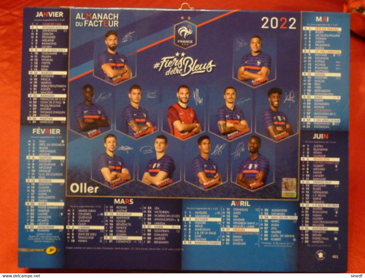 Calendrier 2022 Almanach FIERS D ETRE BLEUS équipe Foot Giroud, Mbappe, ..football Facteur Intérieur Sarthe La Poste PTT - Grand Format : 2001-...