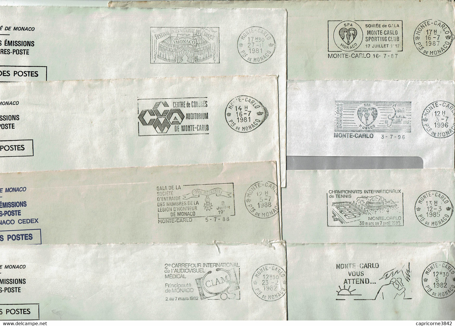 Monaco - 8 Enveloppes Avec Oblitérations SECAP Différentes De Monte Carlo - Storia Postale