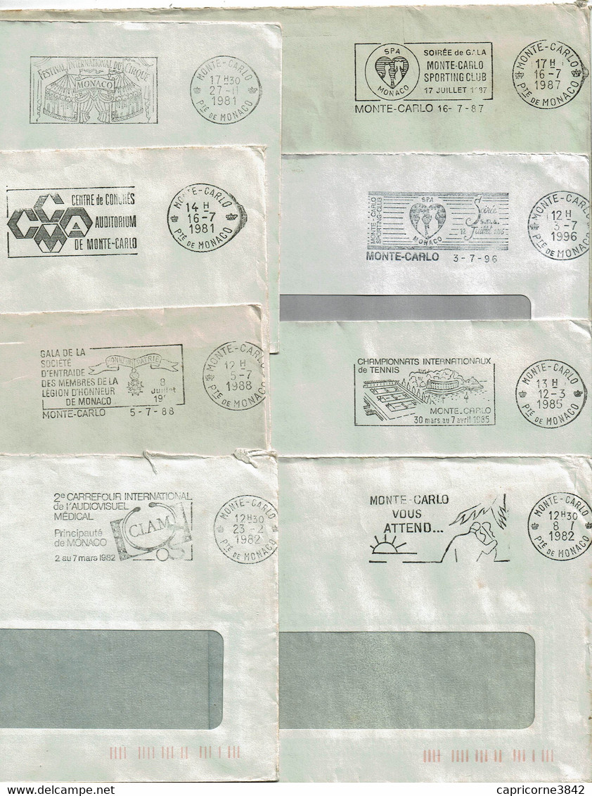 Monaco - 8 Enveloppes Avec Oblitérations SECAP Différentes De Monte Carlo - Postmarks