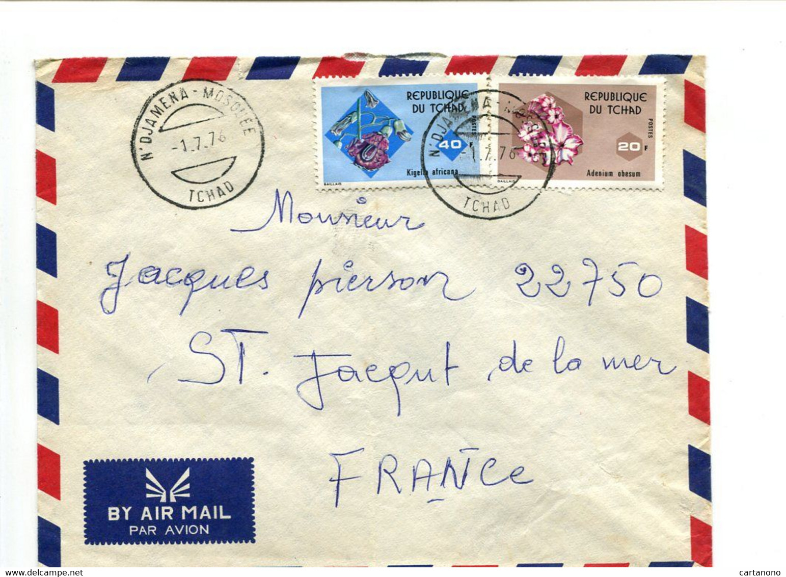 TCHAD N'Djamena Mosquée 1976 - Affr. Sur Lettre Par Avion - Fleurs - Chad (1960-...)