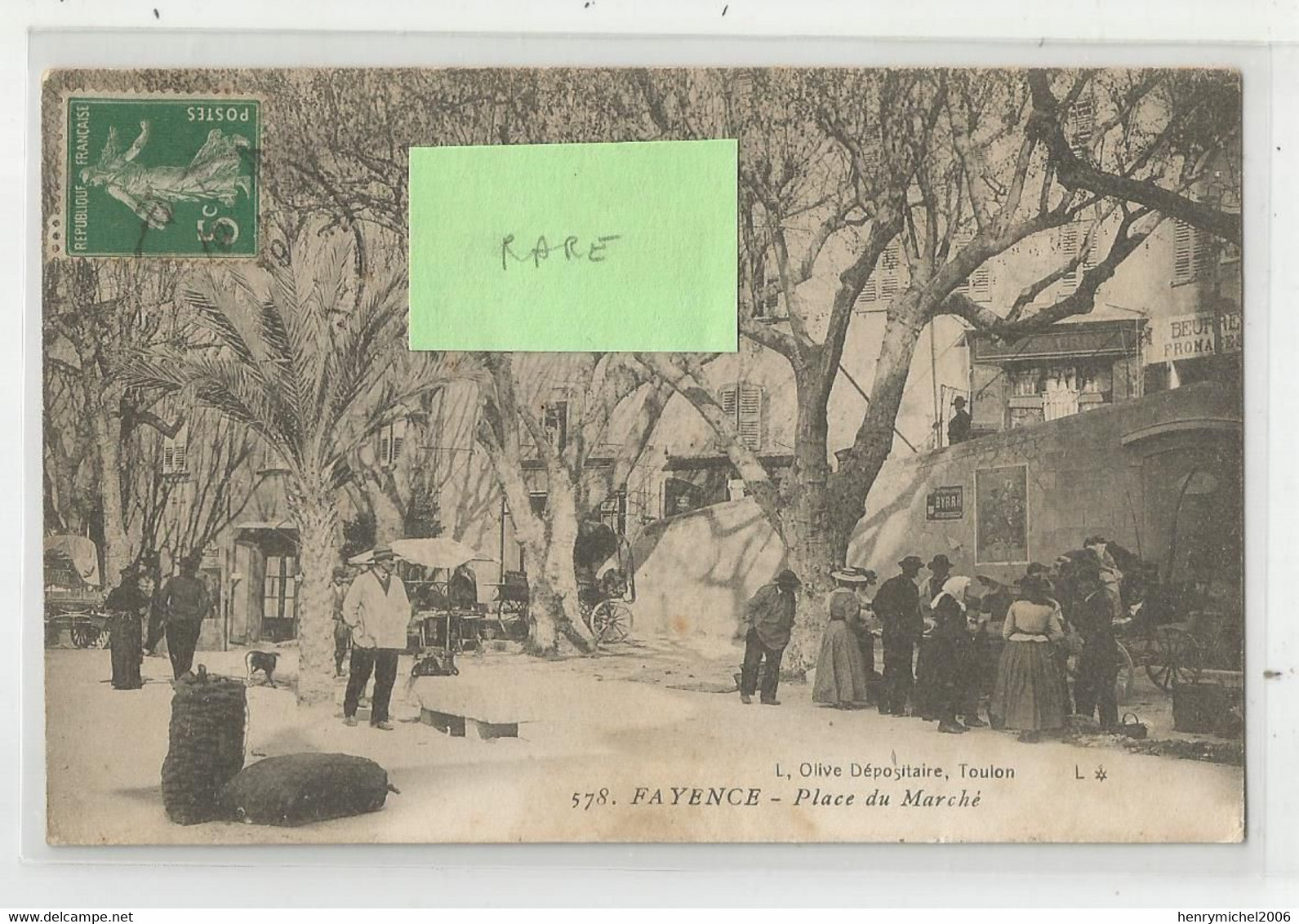 83 Var Fayence Place Du Marché Animé 1913 Ed Olive De Toulon - Fayence