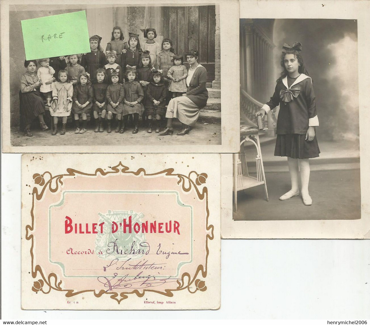 13  Maillane école De Filles Lot 2 Cartes Photos + Billet D'honneur Dont Carte Photo Fillette Avec Ruban - Other & Unclassified