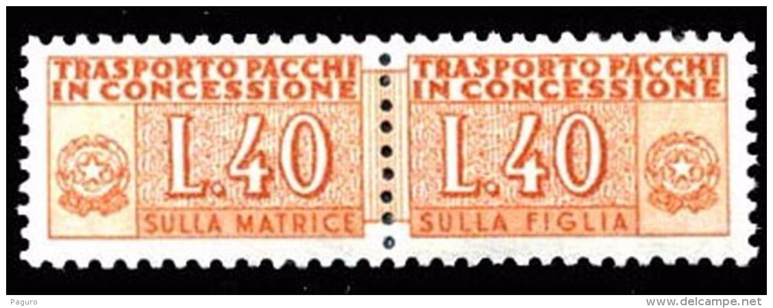 ITALIA Repubblica 1955 1984 Pacchi In Concessione Lire 40 Filigrana Stelle MNH ** Integro - Colis-concession