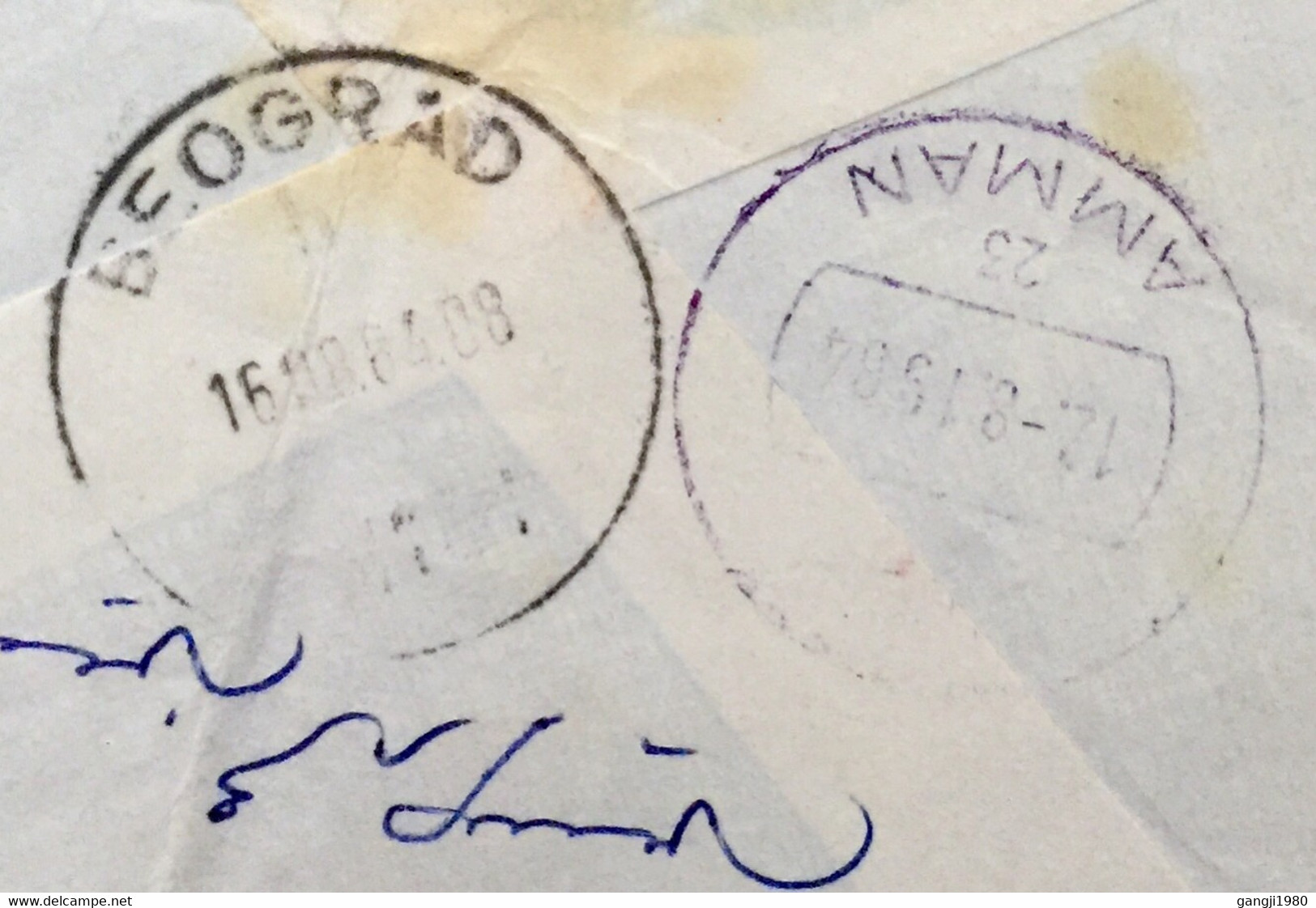 JORDAN 1984, REGISTERED AIRMAIL METER COVER USED TO BEOGRAD ,YUGOSLOVAKIA ,AMMAN VIOLET, BEOGRADE BLACK CANCELLATION - Jordan