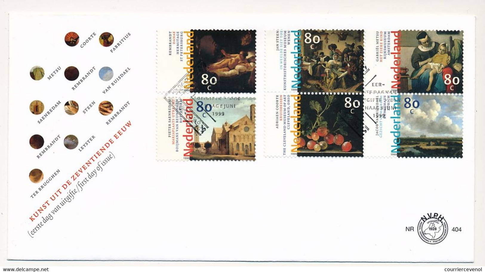 PAYS BAS - 2 Env. FDC - "17th Century Dutch Painting" - Peintures 17° Dont Rembrandt - 8 Juin 1999 - FDC