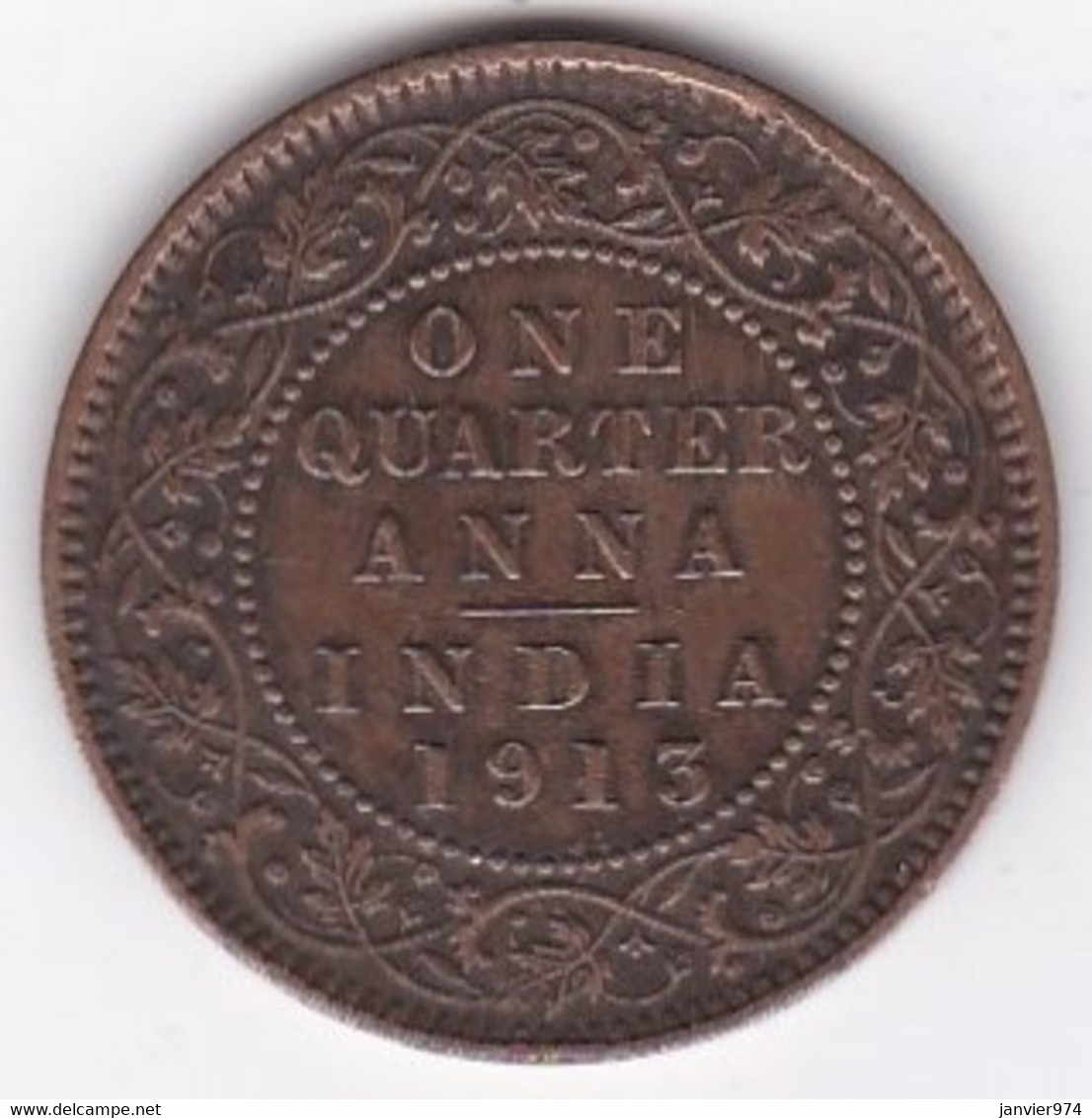 Inde One Quarte Anna 1913 George V, En Cuivre, KM# 512 - Inde