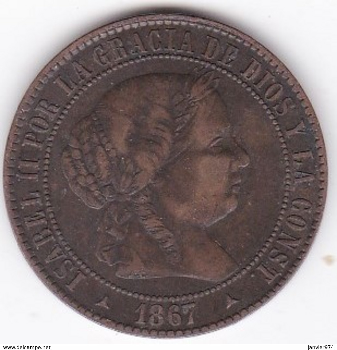 Espagne 2½ Centimos De Escudo 1867, 3 Pointes Sur étoile, Isabelle II KM# 634.4 - Premières Frappes