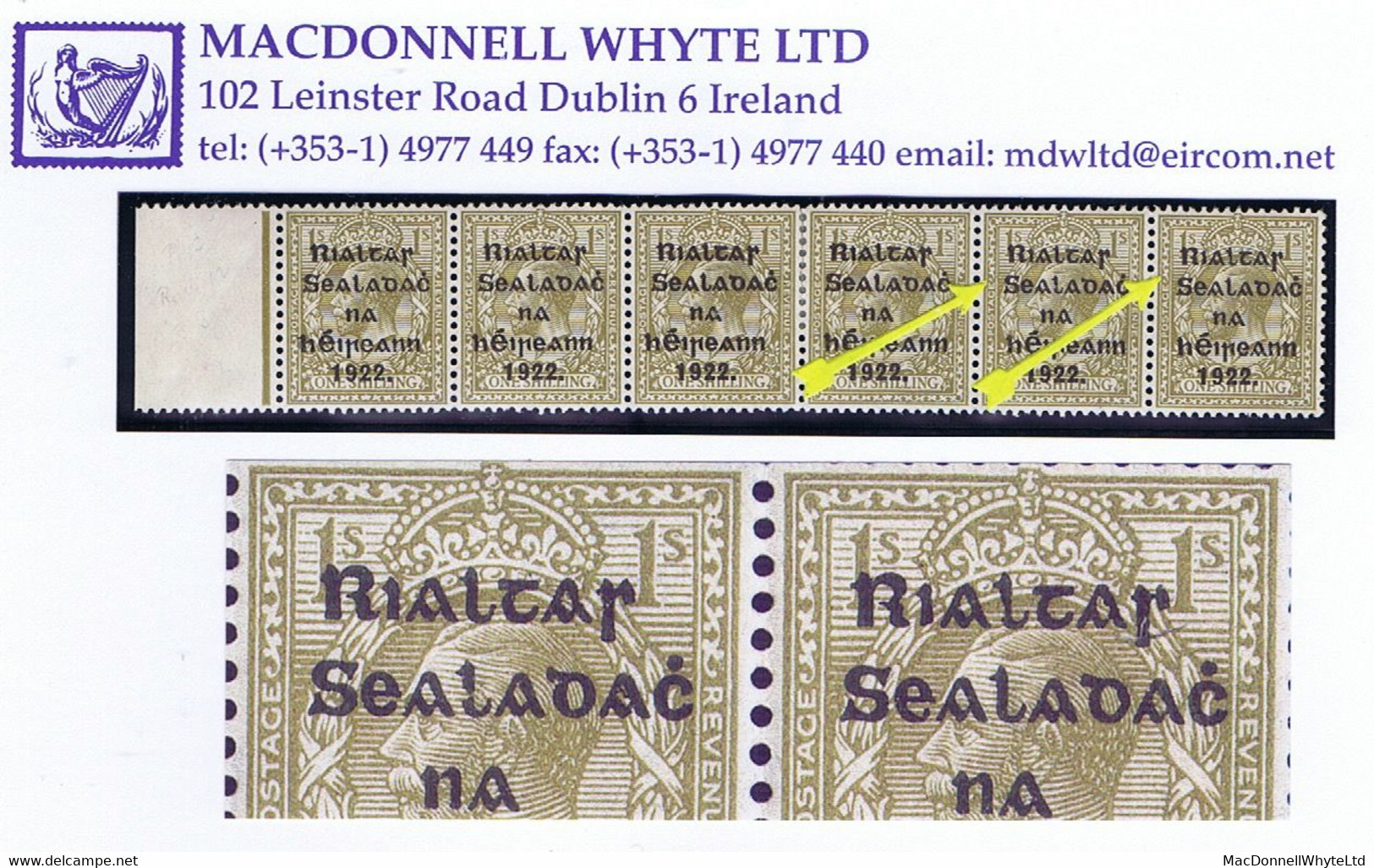 Ireland 1922 Thom Rialtas 5-line Black Overprint On 1s Bistre-brown, Variety "R Over Se" Six Times In A Marginal Strip - Neufs