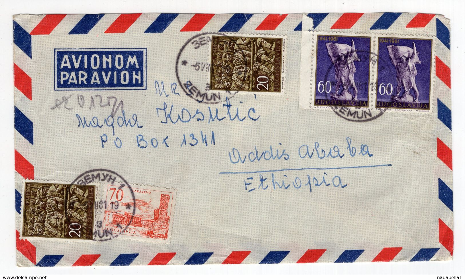 1961. YUGOSLAVIA, SERBIA, ZEMUN, AIRMAIL COVER TO ADDIS ABABA ETHIOPIA - Luchtpost